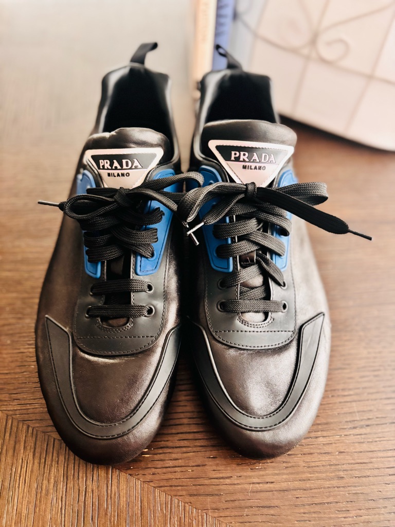 Prada Milano 2eg252 Black Leather Sneakers Approx Men’s 11